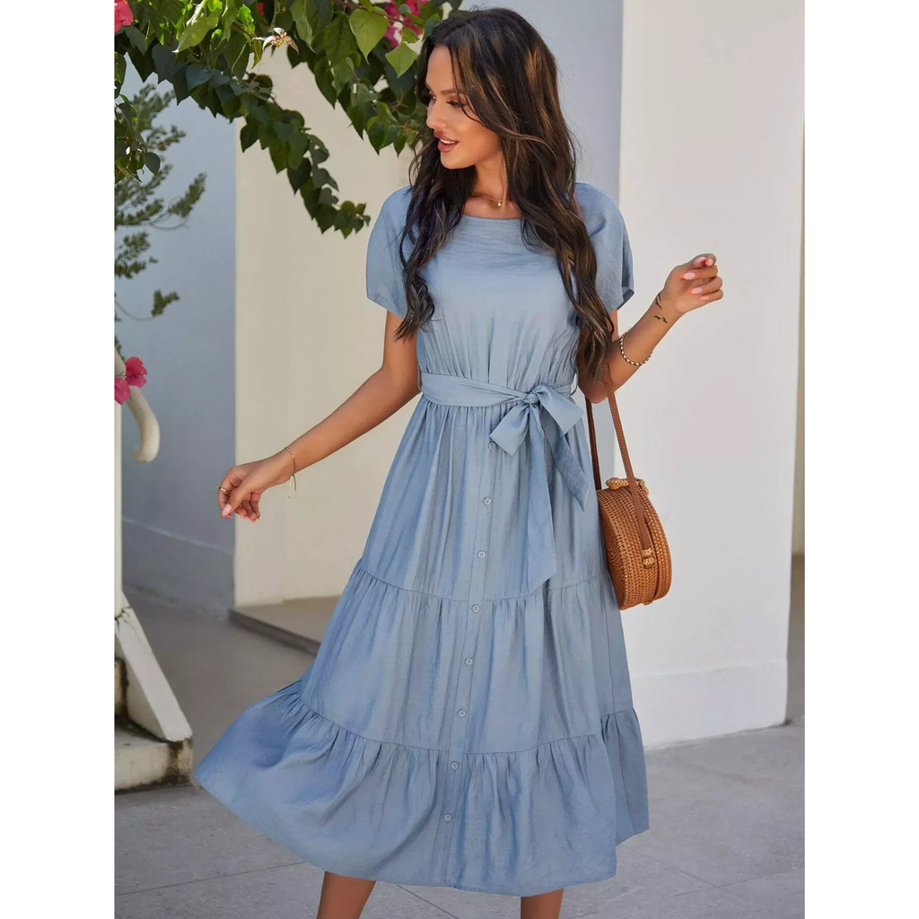 Tiered Button Midi Dress