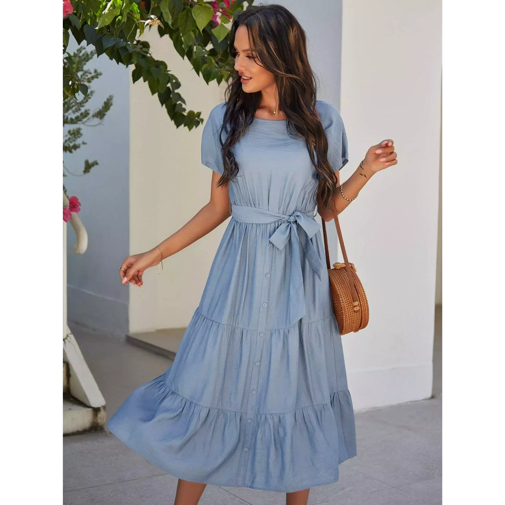 Tiered Button Midi Dress