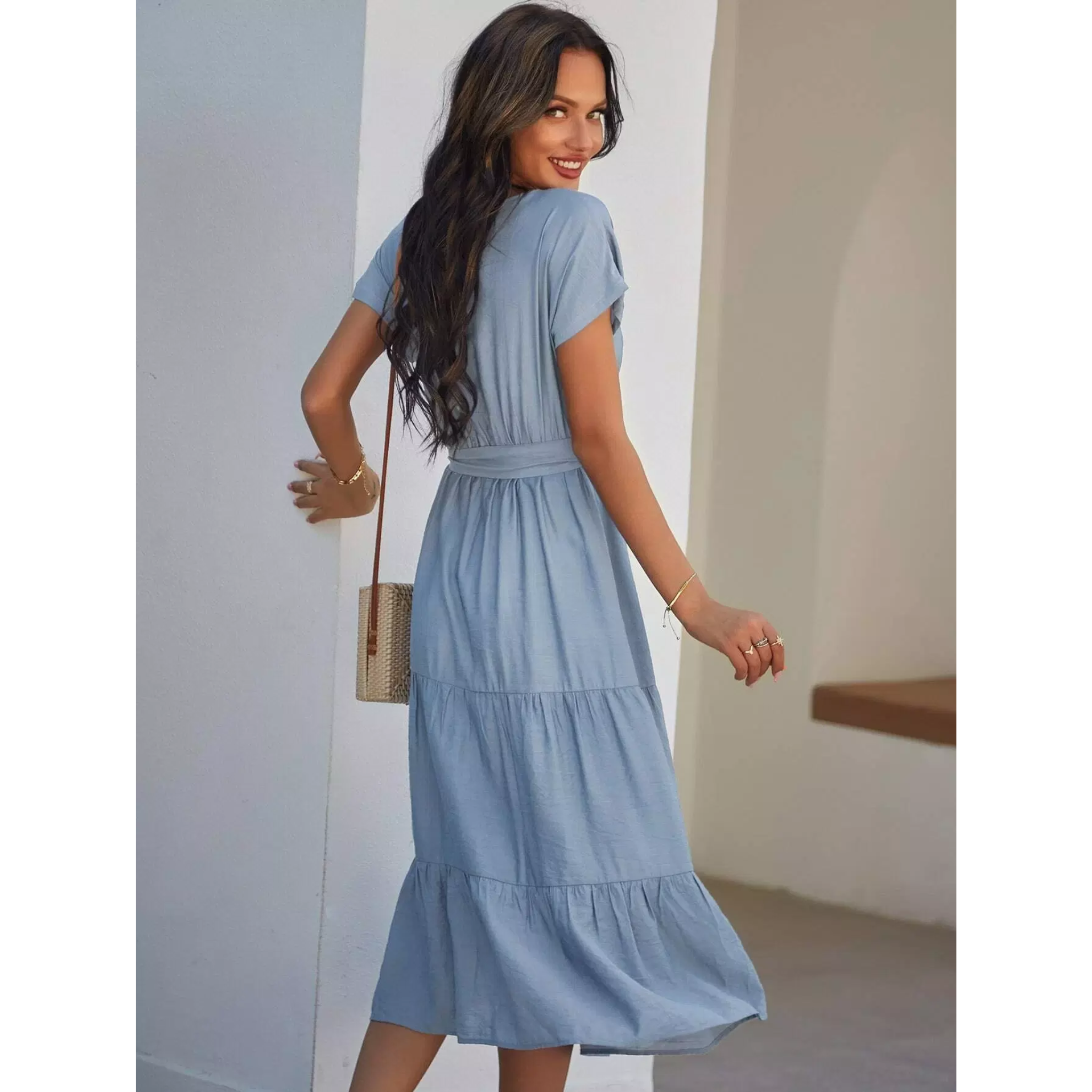 Tiered Button Midi Dress