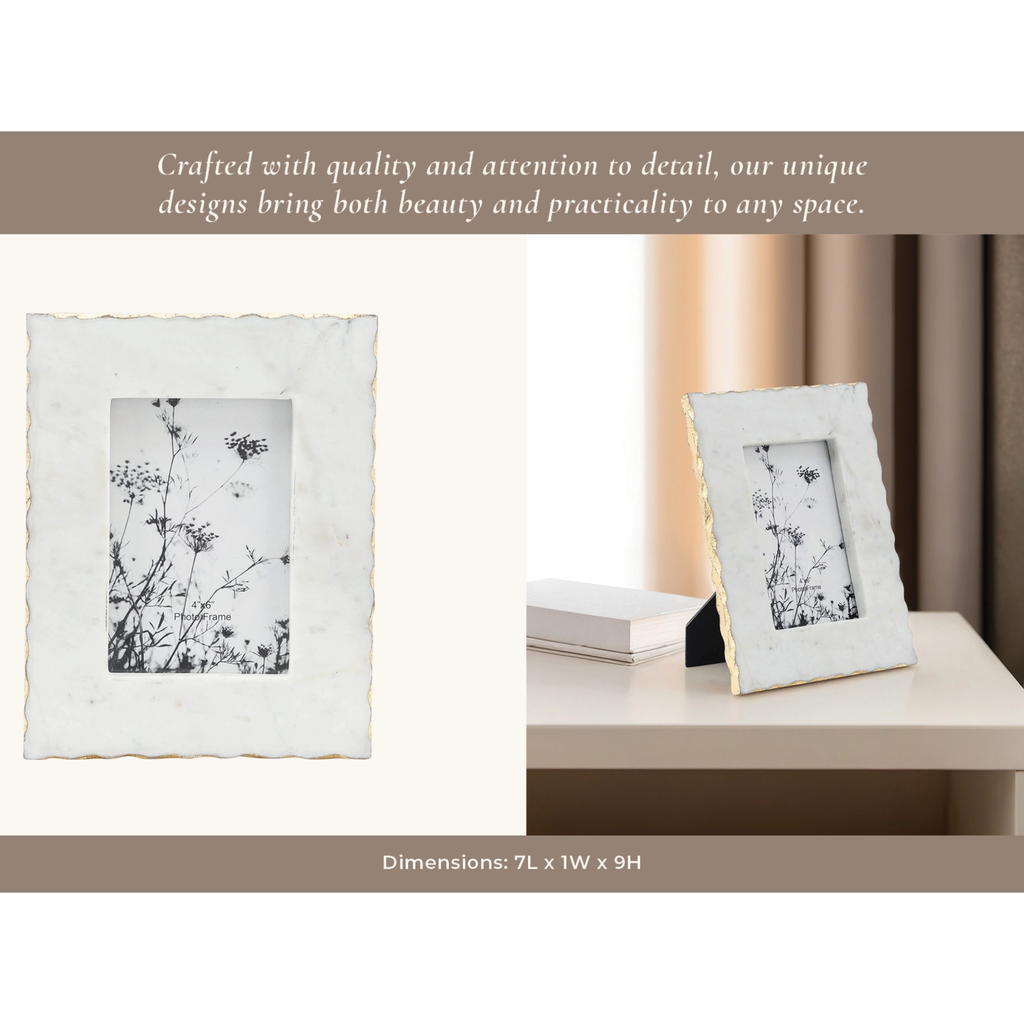 White Marble Wood Jagged Edge Frame