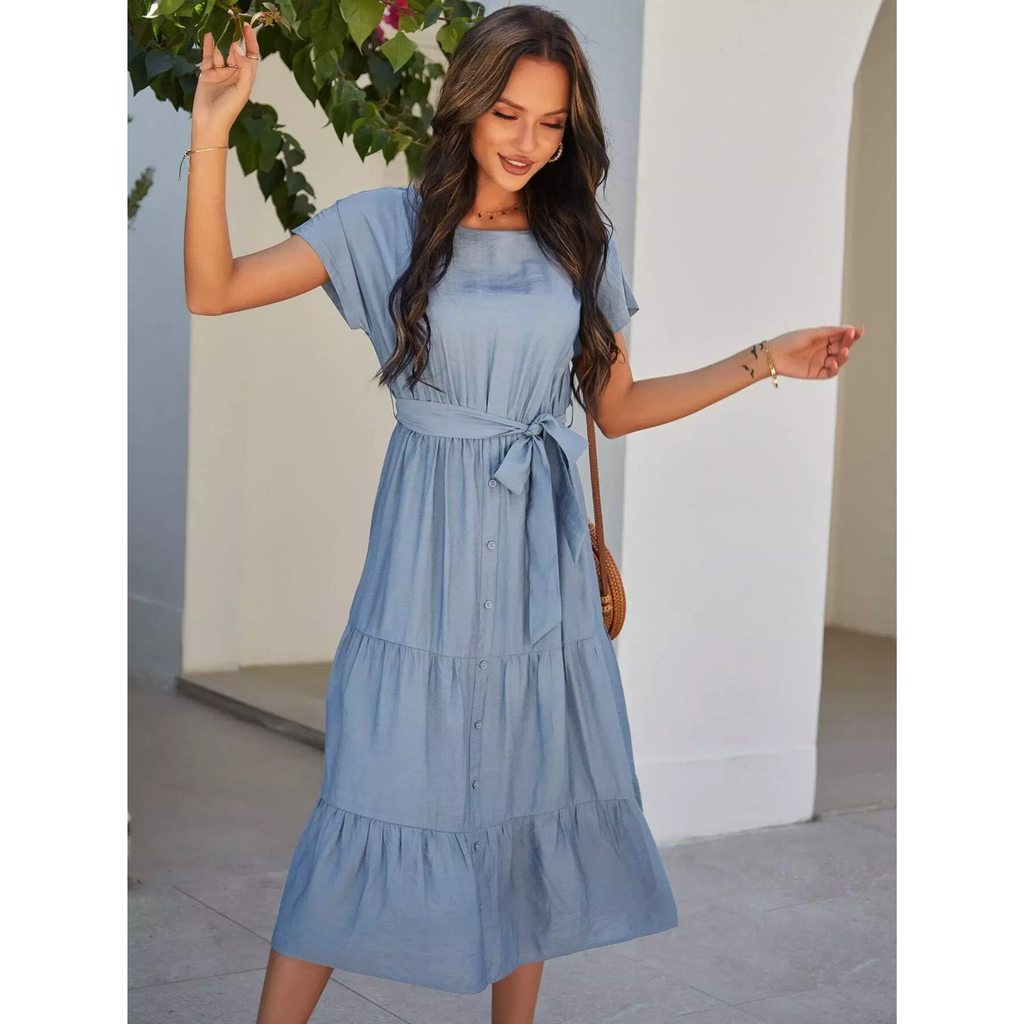 Tiered Button Midi Dress