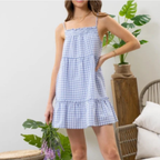 Blue Gingham Tiered Dress