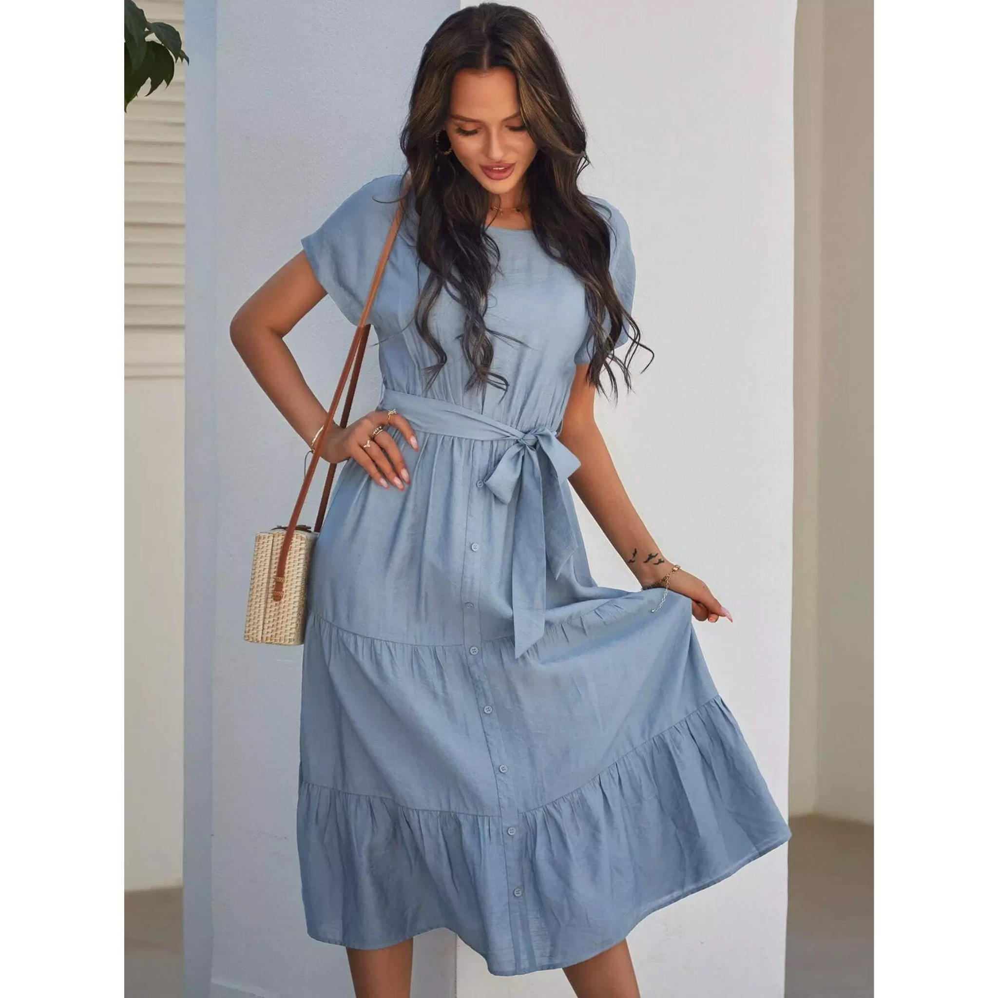 Tiered Button Midi Dress