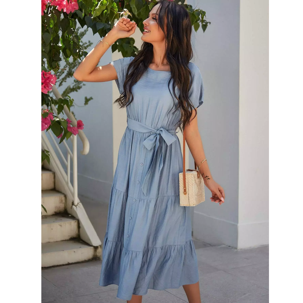Tiered Button Midi Dress