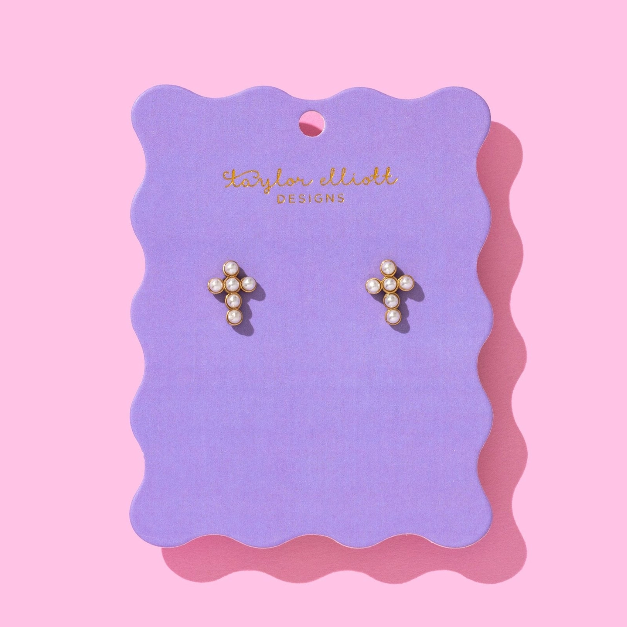 Pearl Crosses Gold Plated Studs