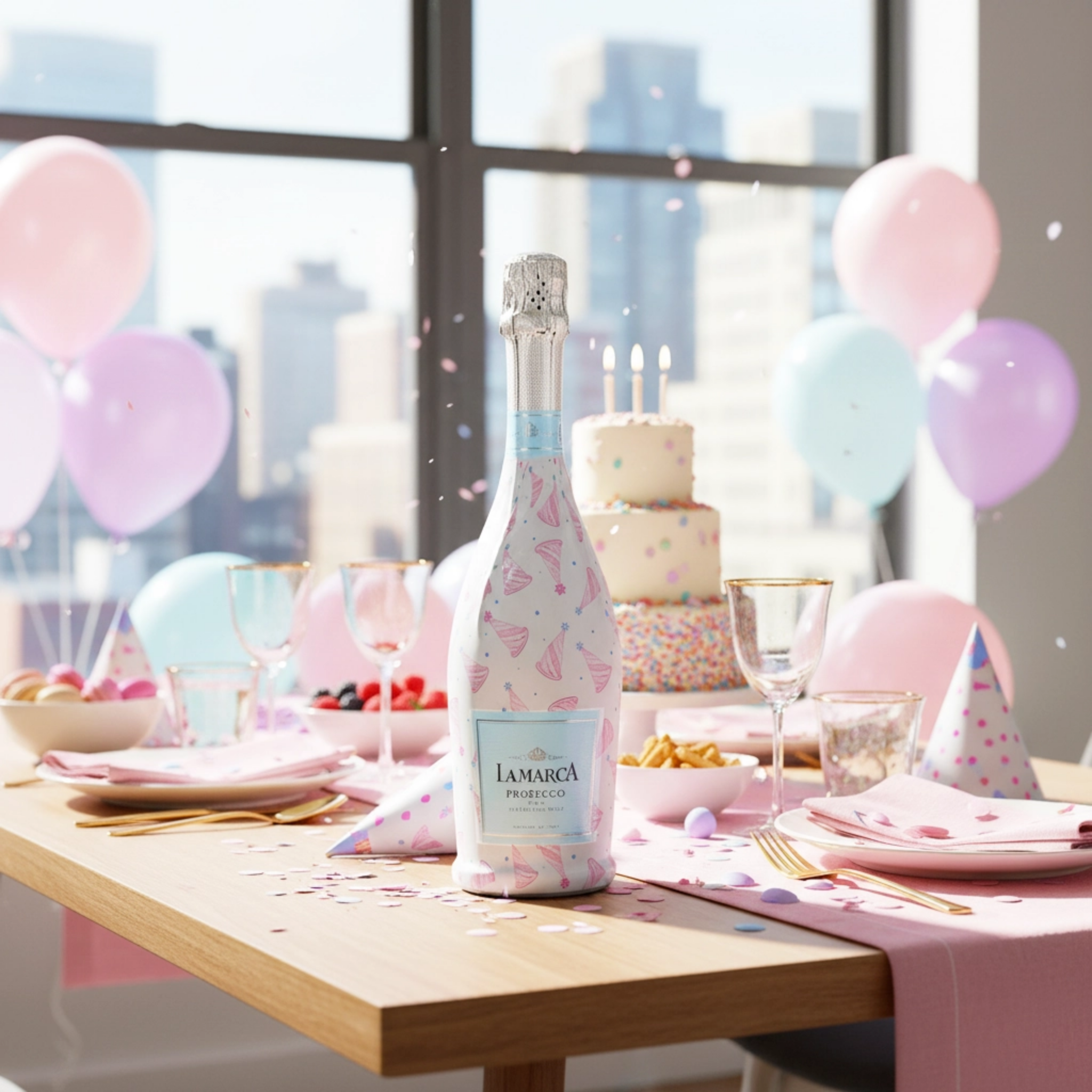 Pastel Birthday Hats Bottle Wrap